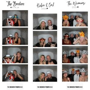 Party people making sill faces at the photo booth housed in Denver Photo Booth at a wedding