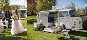 Party people making sill faces at the photo booth housed in Denver Photo Booth at a wedding