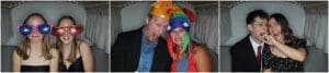 Party people making sill faces at the photo booth housed in Denver Photo Booth at a wedding
